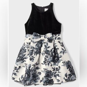 Girls Floral Velour Fit And Flare Dress Black Size 6X/7